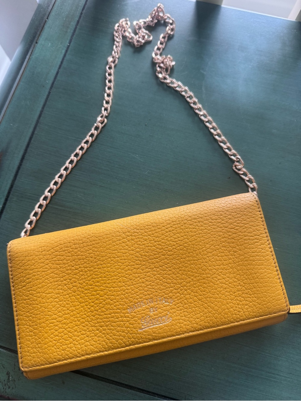Gucci Yellow Pebbled Leather Chain Crossbody Wallet - Picture 3 of 12